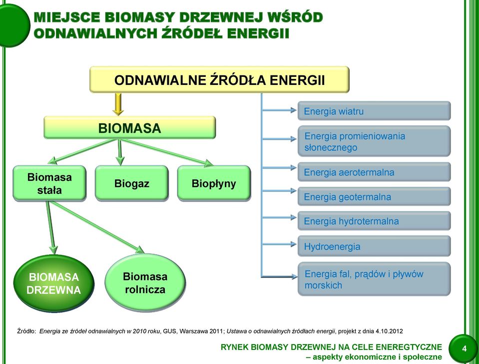 hydrotermalna Hydroenergia BIOMASA DRZEWNA Biomasa rolnicza Energia fal, prądów i pływów morskich Źródło: Energia