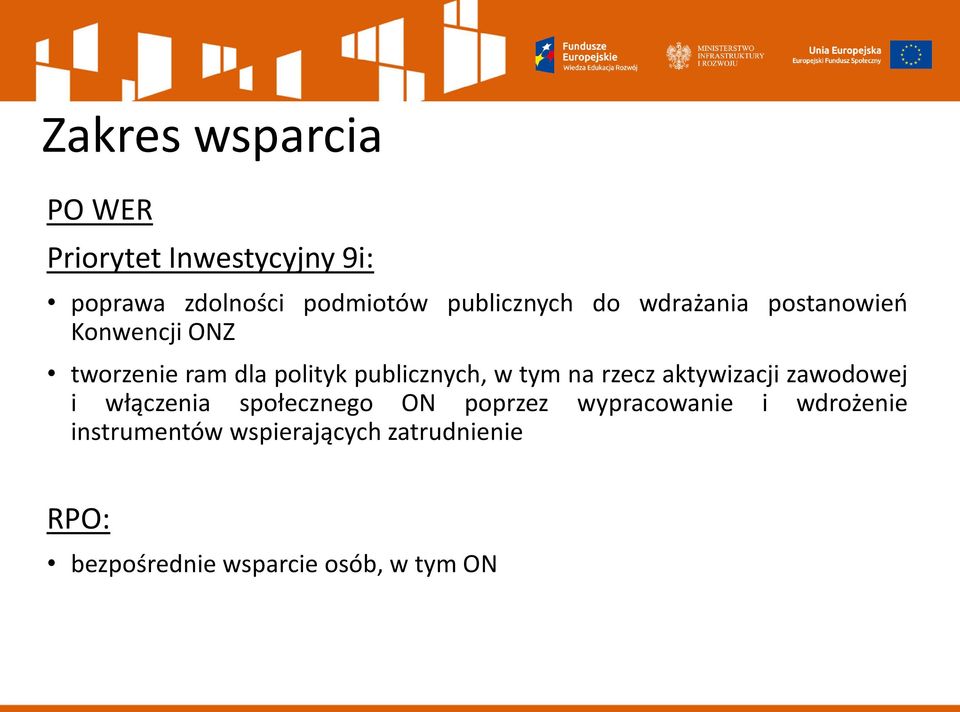 publicznych, w tym na rzecz aktywizacji zawodowej i włączenia społecznego ON poprzez