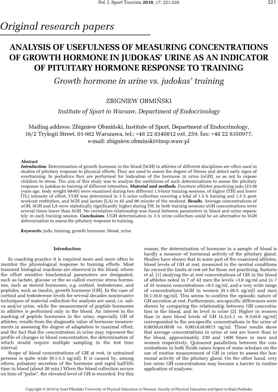 TRAINING Growth hormone in urine vs.