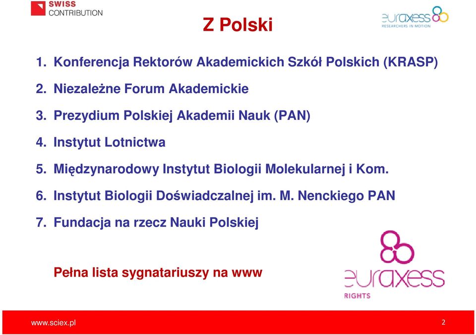 Instytut Lotnictwa 5. Międzynarodowy Instytut Biologii Molekularnej i Kom. 6.