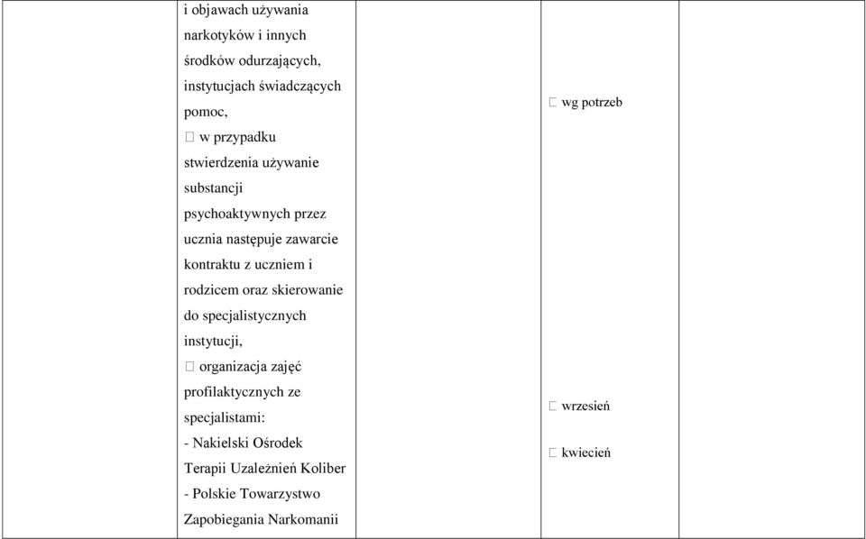 i rodzicem oraz skierowanie do specjalistycznych instytucji, organizacja zajęć profilaktycznych ze