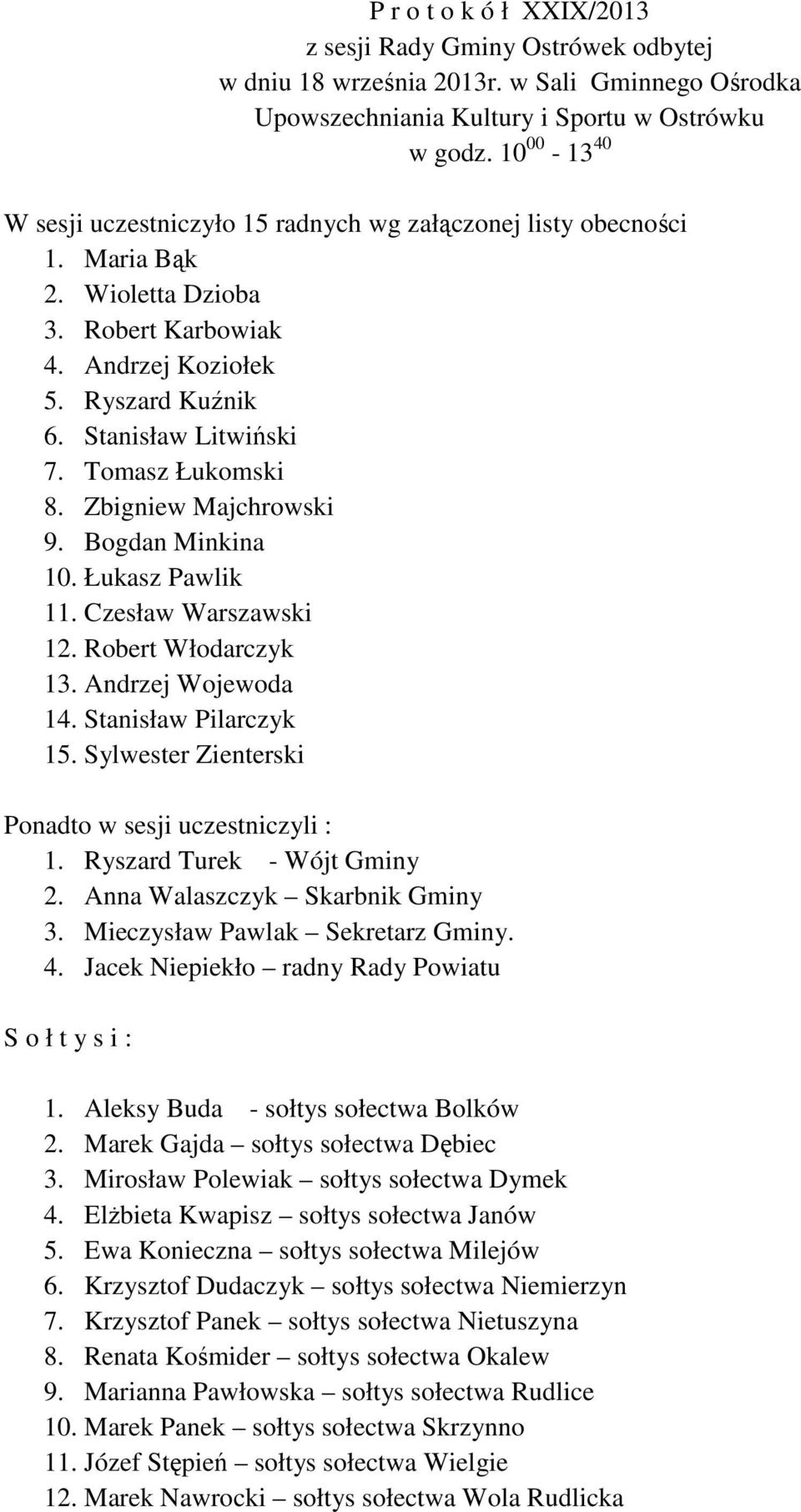 Tomasz Łukomski 8. Zbigniew Majchrowski 9. Bogdan Minkina 10. Łukasz Pawlik 11. Czesław Warszawski 12. Robert Włodarczyk 13. Andrzej Wojewoda 14. Stanisław Pilarczyk 15.