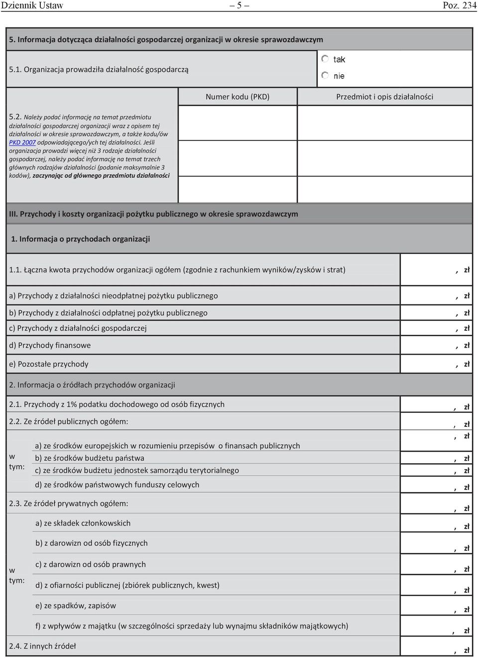 . Należy podać informację na temat przedmiotu działalności gospodarczej organizacji wraz z opisem tej działalności w okresie sprawozdawczym, a także kodu/ów PKD 007 odpowiadającego/ych tej