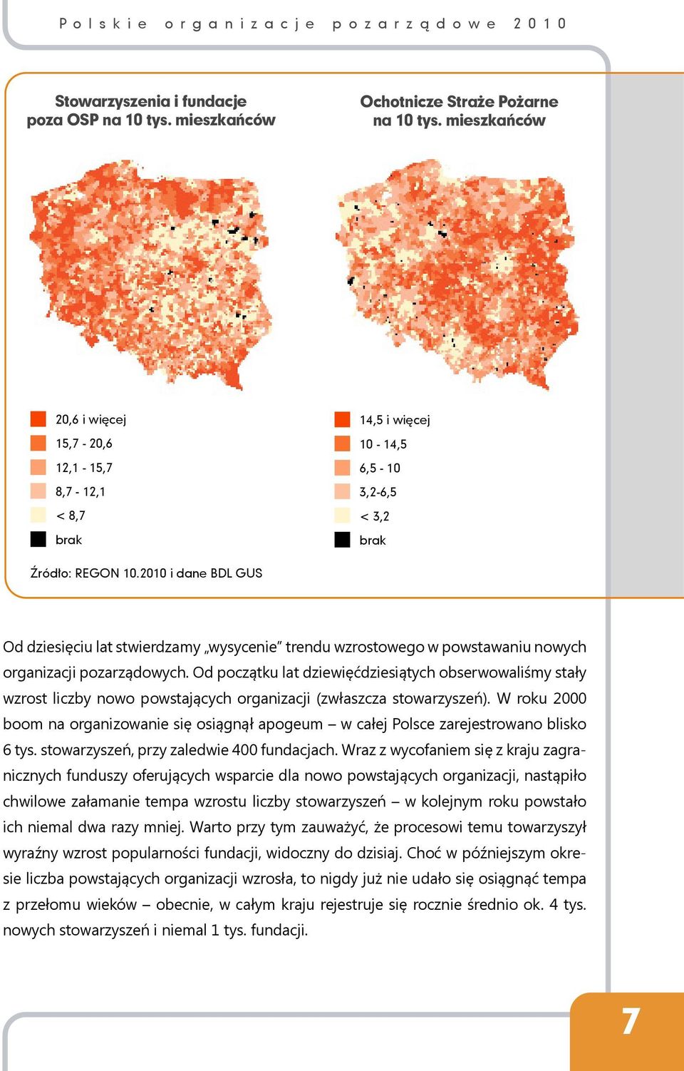 2010 i dane BDL GUS Od dziesięciu lat stwierdzamy wysycenie trendu wzrostowego w powstawaniu nowych organizacji pozarządowych.