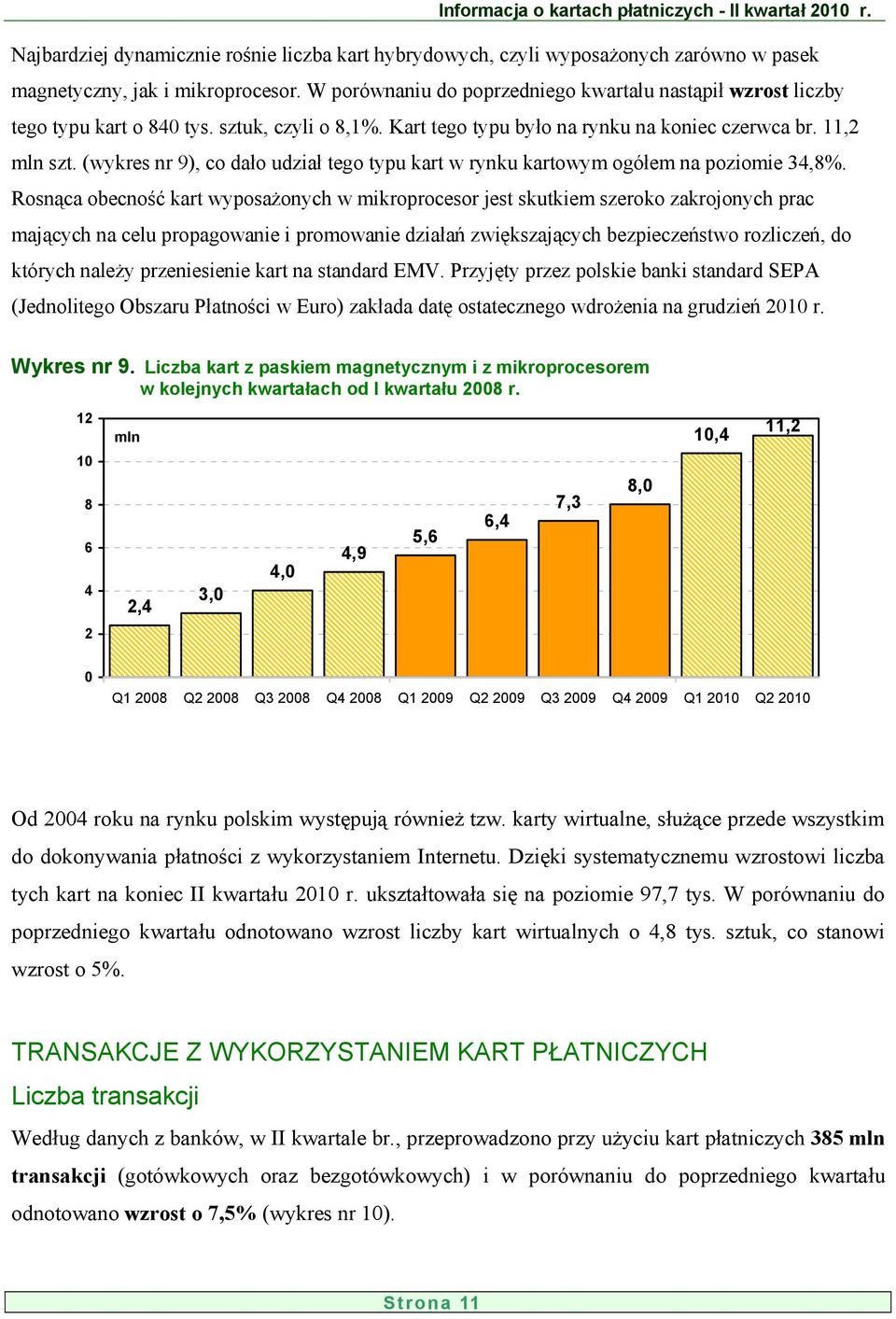 (wykres nr 9), co dało udział tego typu kart w rynku kartowym ogółem na poziomie 34,8%.