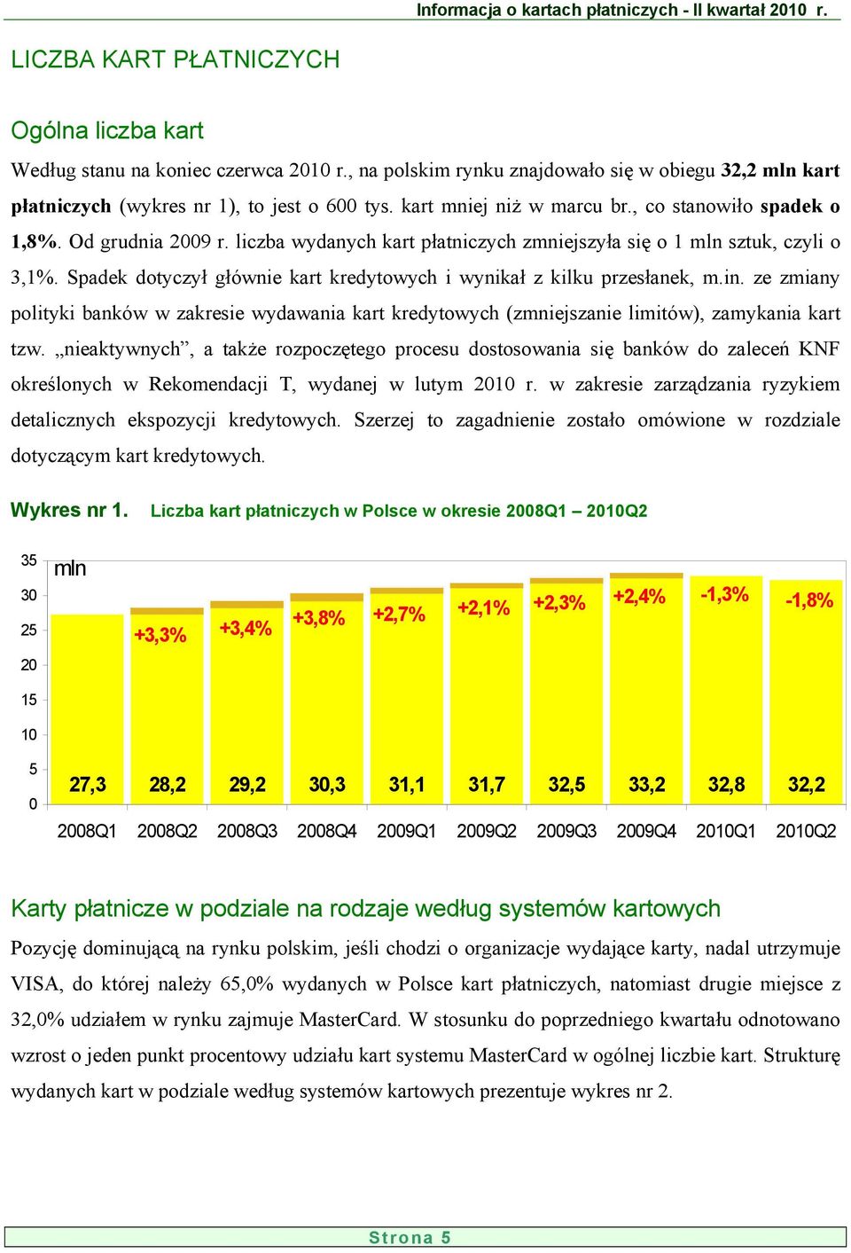 Spadek dotyczył głównie kart kredytowych i wynikał z kilku przesłanek, m.in. ze zmiany polityki banków w zakresie wydawania kart kredytowych (zmniejszanie limitów), zamykania kart tzw.