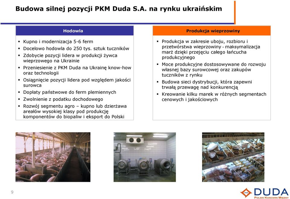 Dopłaty państwowe do ferm plemiennych Zwolnienie z podatku dochodowego Rozwój segmentu agro kupno lub dzierżawa areałów wysokiej klasy pod produkcję komponentów do biopaliw i eksport do Polski