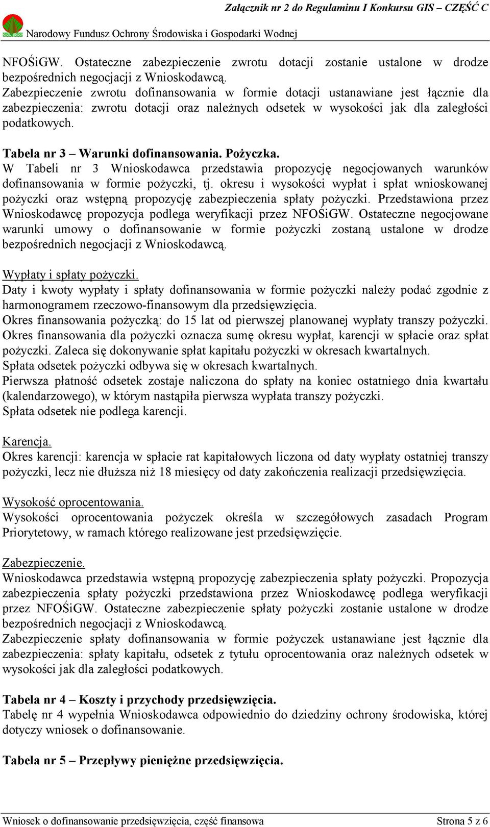 Tabela nr 3 Warunki dofinansowania. PoŜyczka. W Tabeli nr 3 Wnioskodawca przedstawia propozycję negocjowanych warunków dofinansowania w formie poŝyczki, tj.