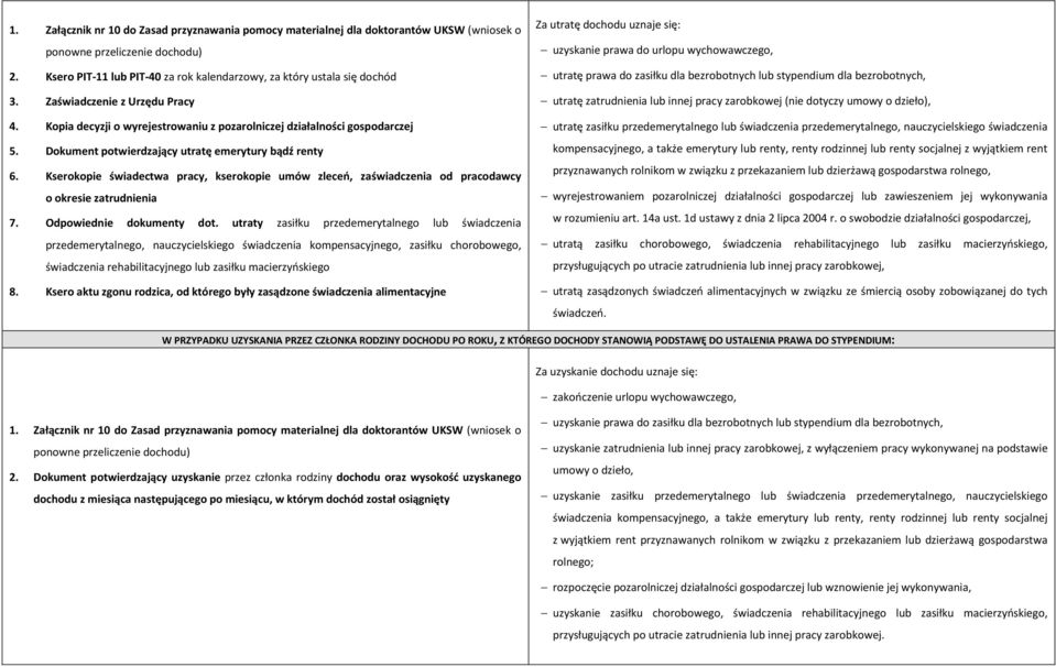 Kserokopie świadectwa pracy, kserokopie umów zleceń, zaświadczenia od pracodawcy o okresie zatrudnienia 7. Odpowiednie dokumenty dot.