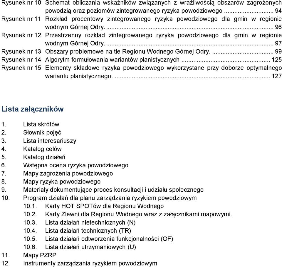 ... 96 Rysunek nr 12 Przestrzenny rozkład zintegrowanego ryzyka powodziowego dla gmin w regionie wodnym Górnej Odry.... 97 Rysunek nr 13 Obszary problemowe na tle Regionu Wodnego Górnej Odry.