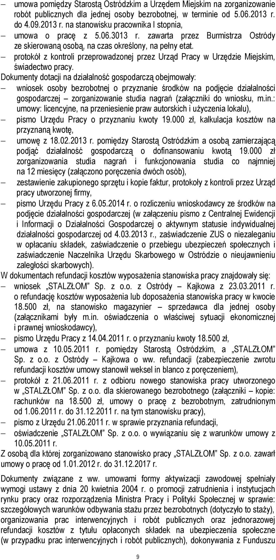 protokół z kontroli przeprowadzonej przez Urząd Pracy w Urzędzie Miejskim, świadectwo pracy.