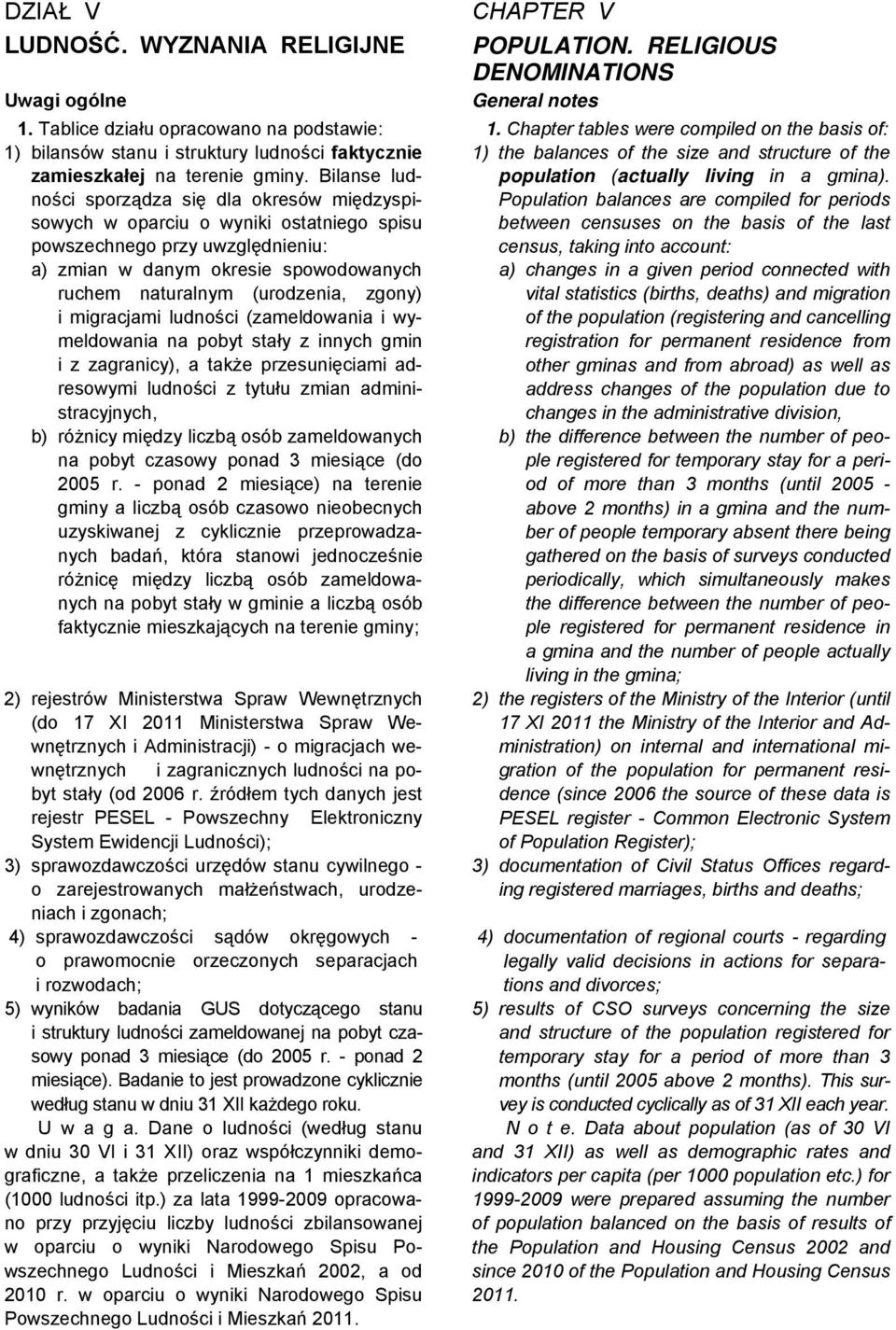 Bilanse ludności sporządza się dla okresów międzyspi- Population balances are compiled for periods population (actually living in a gmina).