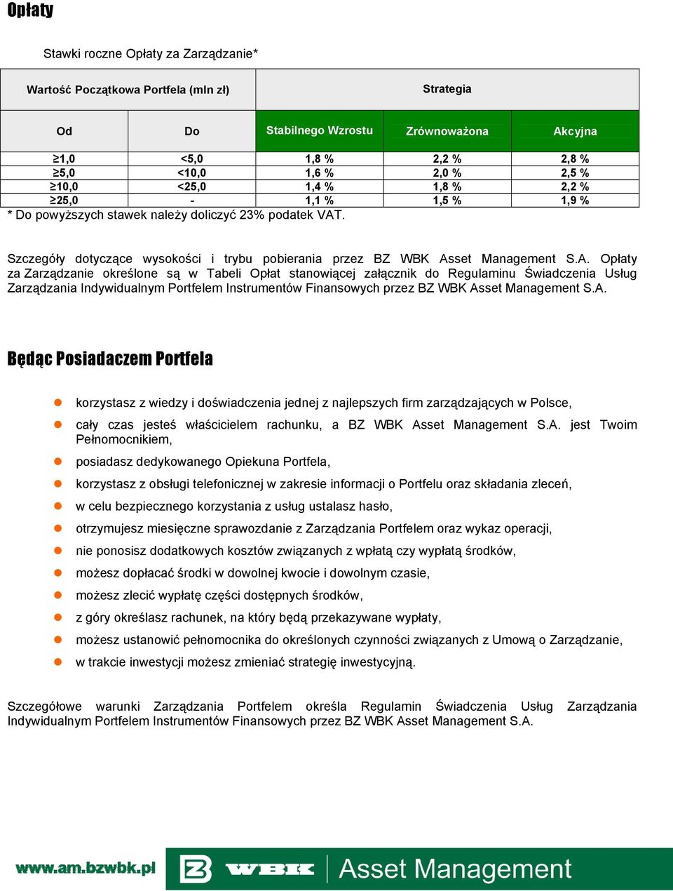 . Szczegóły dotyczące wysokości i trybu pobierania przez BZ WBK As