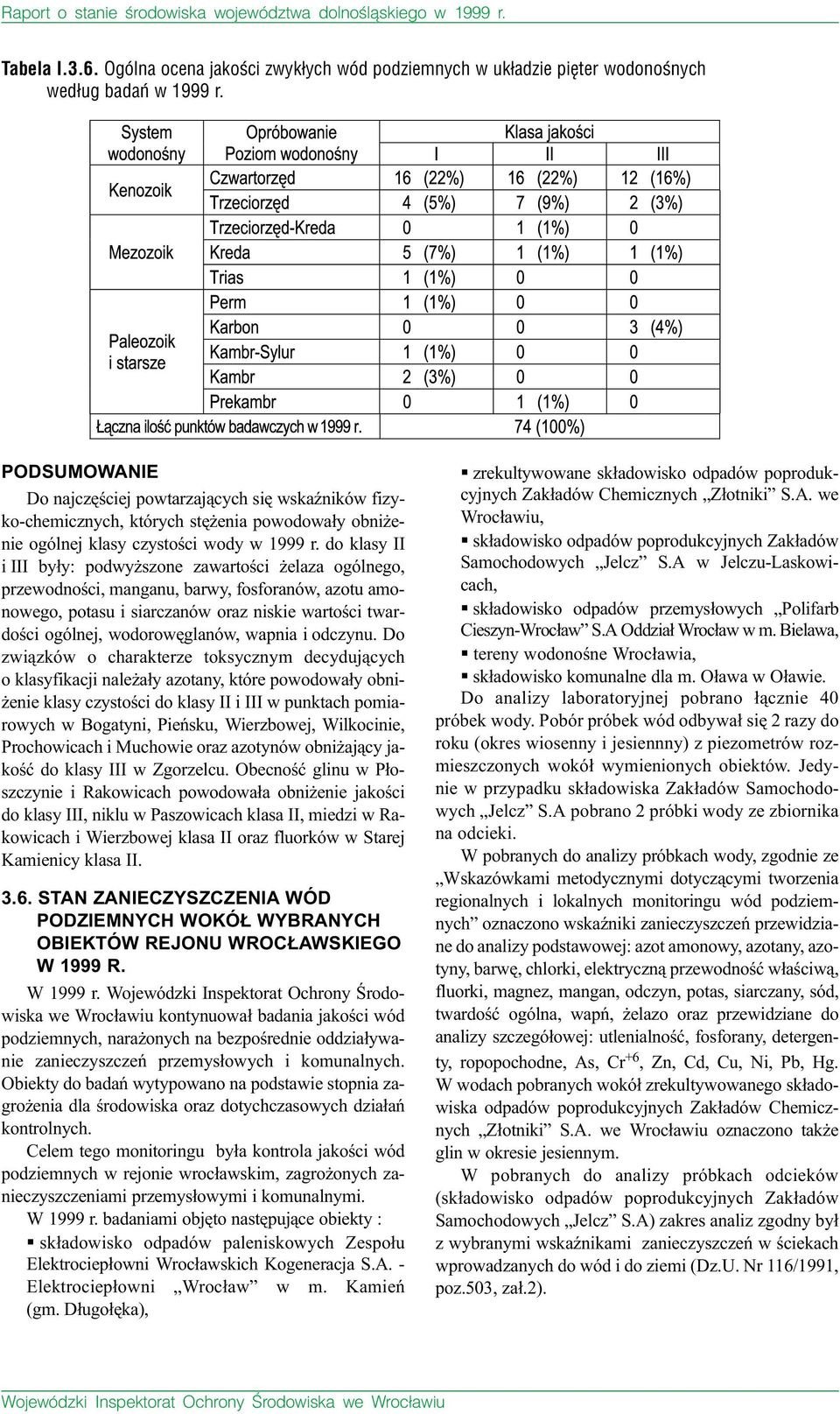 do klasy II i III by³y: podwy szone zawartoœci elaza ogólnego, przewodnoœci, manganu, barwy, fosforanów, azotu amonowego, potasu i siarczanów oraz niskie wartoœci twardoœci ogólnej, wodorowêglanów,