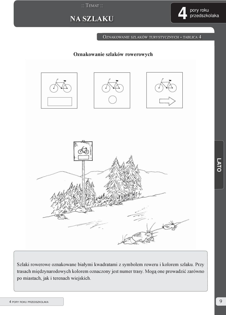 symbolem roweru i kolorem szlaku.