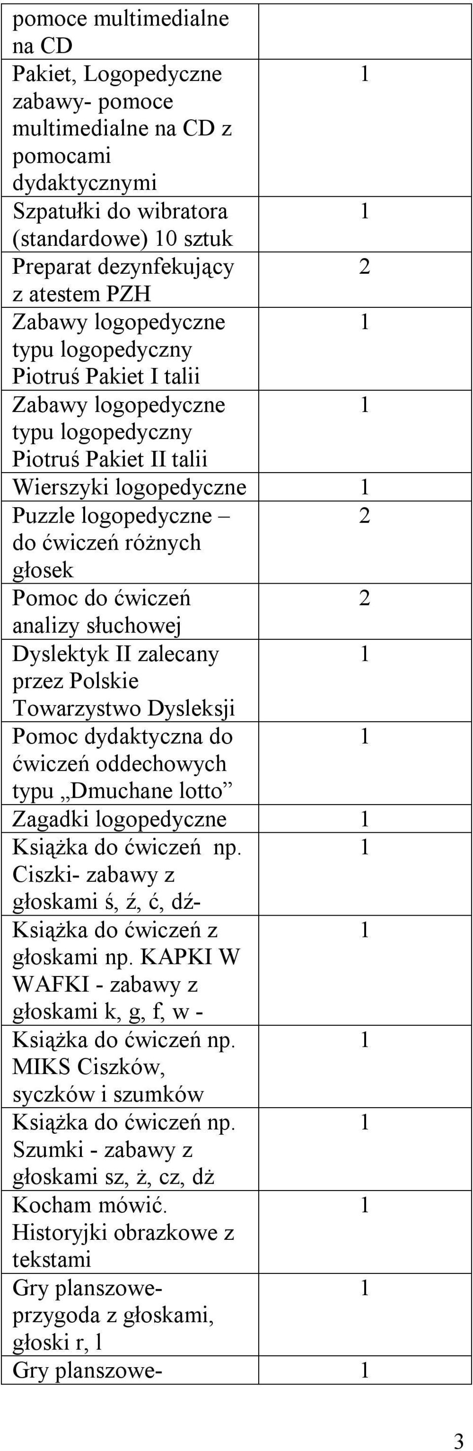 ćwiczeń analizy słuchowej Dyslektyk II zalecany przez Polskie Towarzystwo Dysleksji Pomoc dydaktyczna do ćwiczeń oddechowych typu Dmuchane lotto Zagadki logopedyczne Książka do ćwiczeń np.