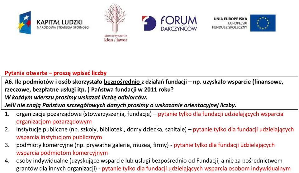 organizacje pozarządowe (stowarzyszenia, fundacje) pytanie tylko dla fundacji udzielających wsparcia organizacjom pozarządowym 2. instytucje publiczne (np.