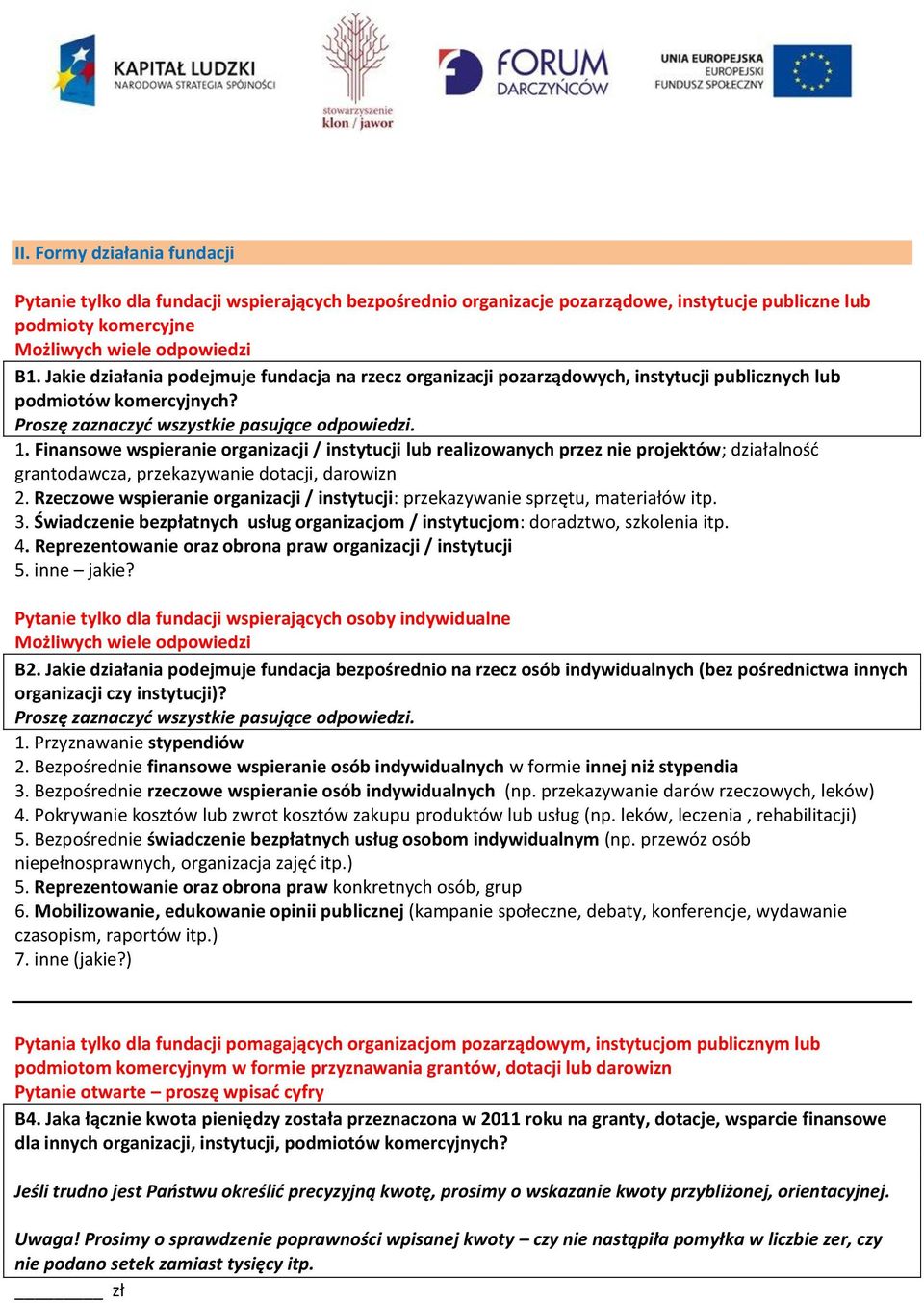 Finansowe wspieranie organizacji / instytucji lub realizowanych przez nie projektów; działalność grantodawcza, przekazywanie dotacji, darowizn 2.