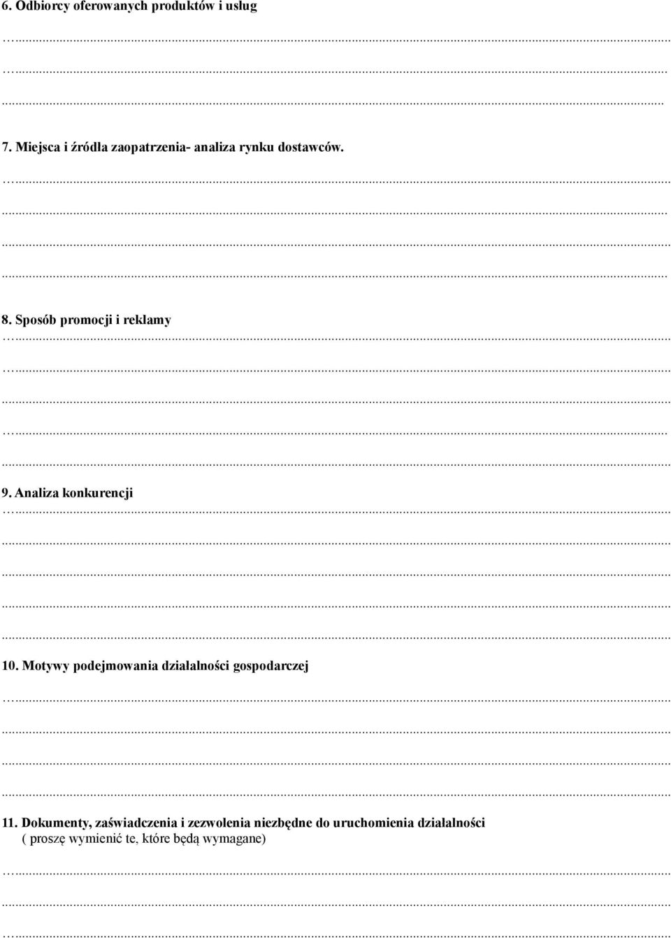 Sposób promocji i reklamy... 9. Analiza konkurencji 10.