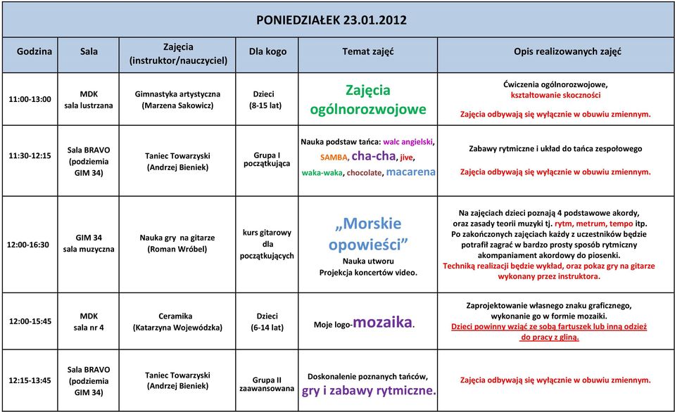 zespołowego odbywają się wyłącznie w obuwiu zmiennym.