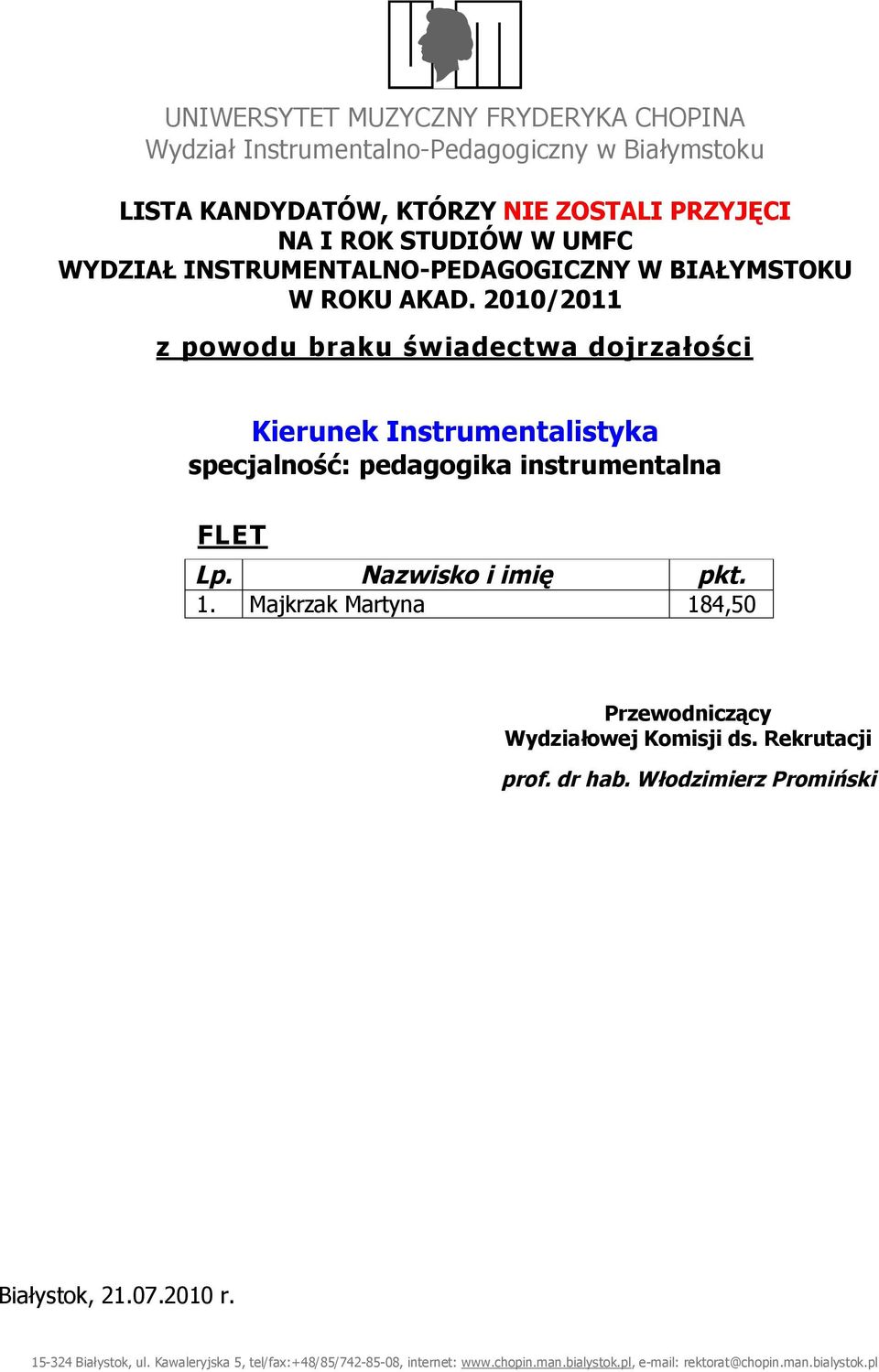 Instrumentalistyka specjalność: