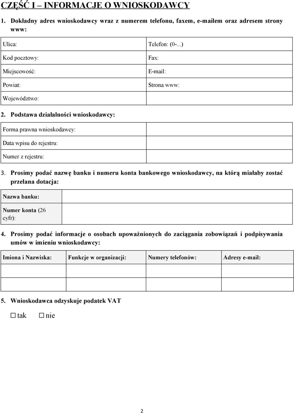 Podstawa działalności wnioskodawcy: Forma prawna wnioskodawcy: Data wpisu do rejestru: Numer z rejestru: 3.