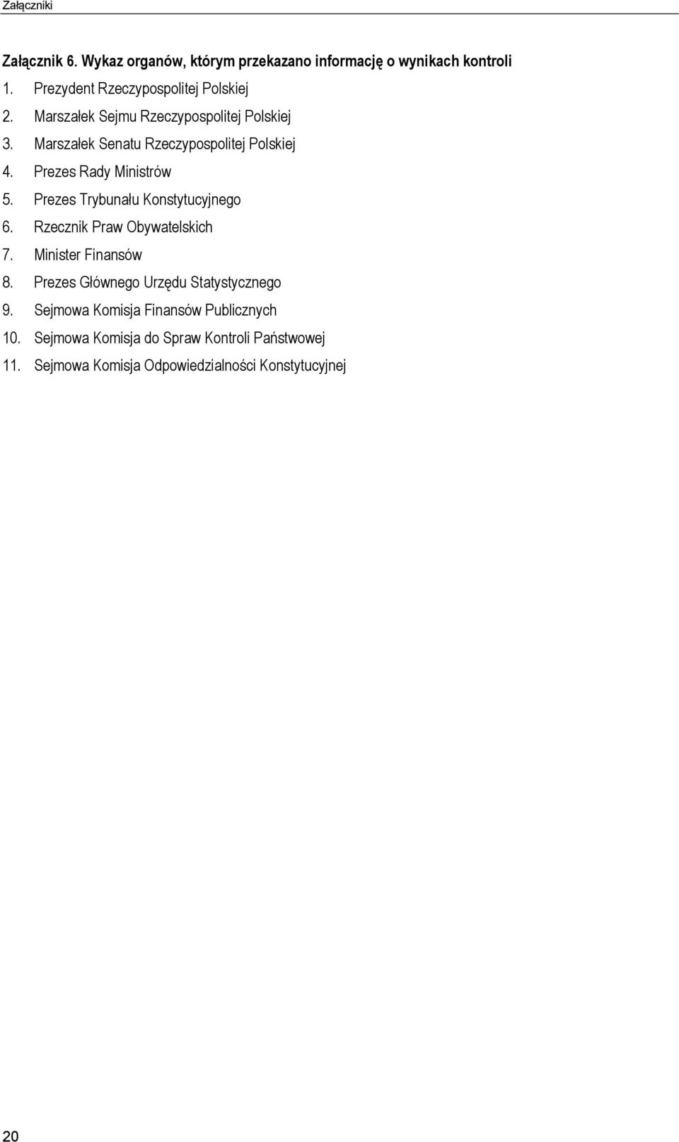 Prezes Trybunału Konstytucyjnego 6. Rzecznik Praw Obywatelskich 7. Minister Finansów 8. Prezes Głównego Urzędu Statystycznego 9.