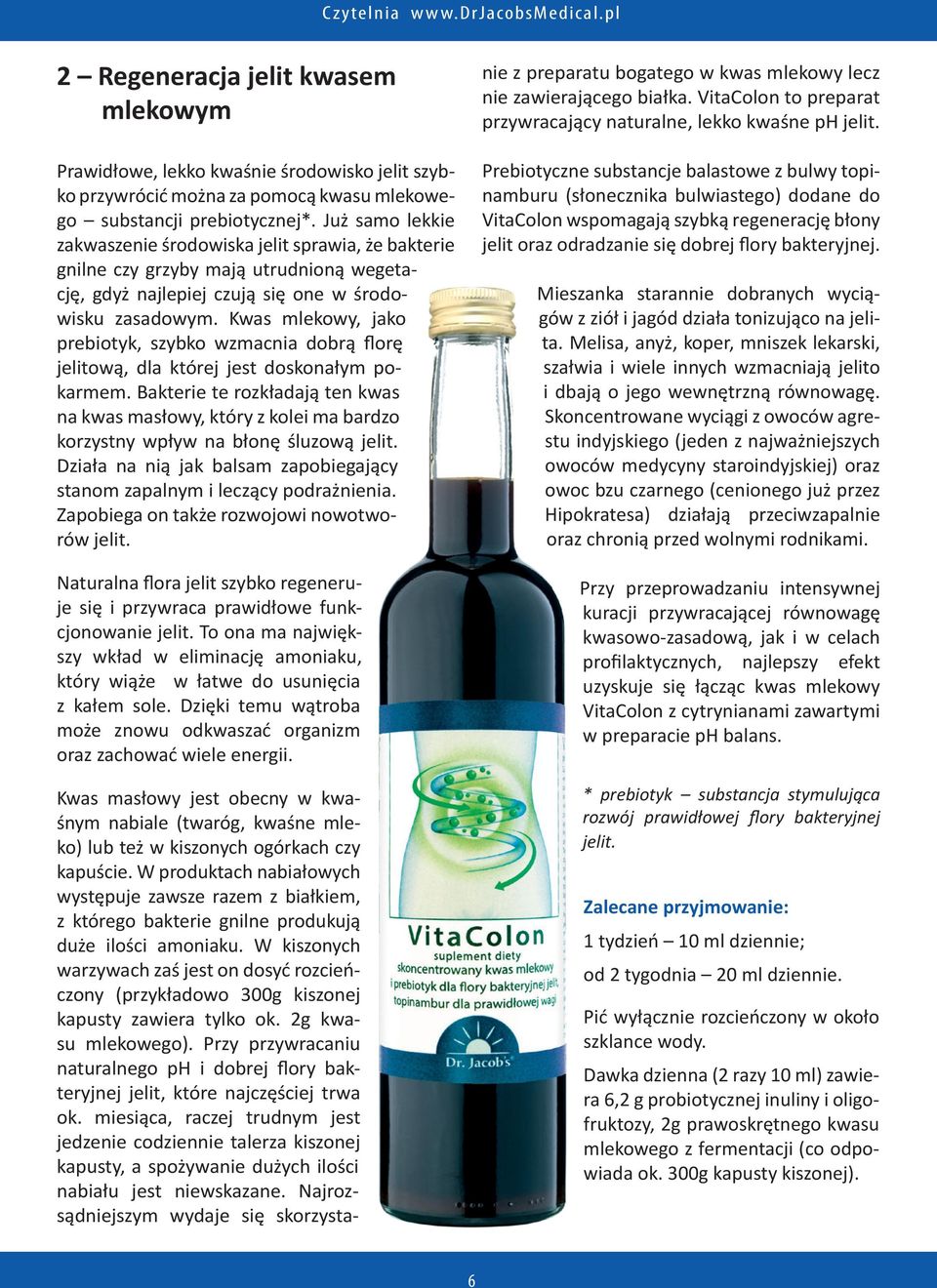 Kwas mlekowy, jako prebiotyk, szybko wzmacnia dobrą florę jelitową, dla której jest doskonałym pokarmem.