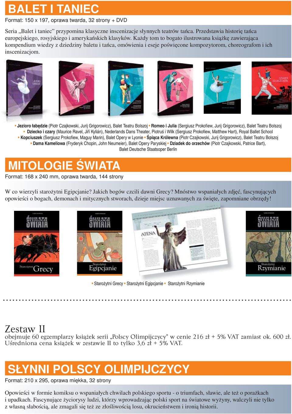 Każdy tom to bogato ilustrowana książkę zawierająca kompendium wiedzy z dziedziny baletu i tańca, omówienia i eseje poświęcone kompozytorom, choreografom i ich inscenizacjom.