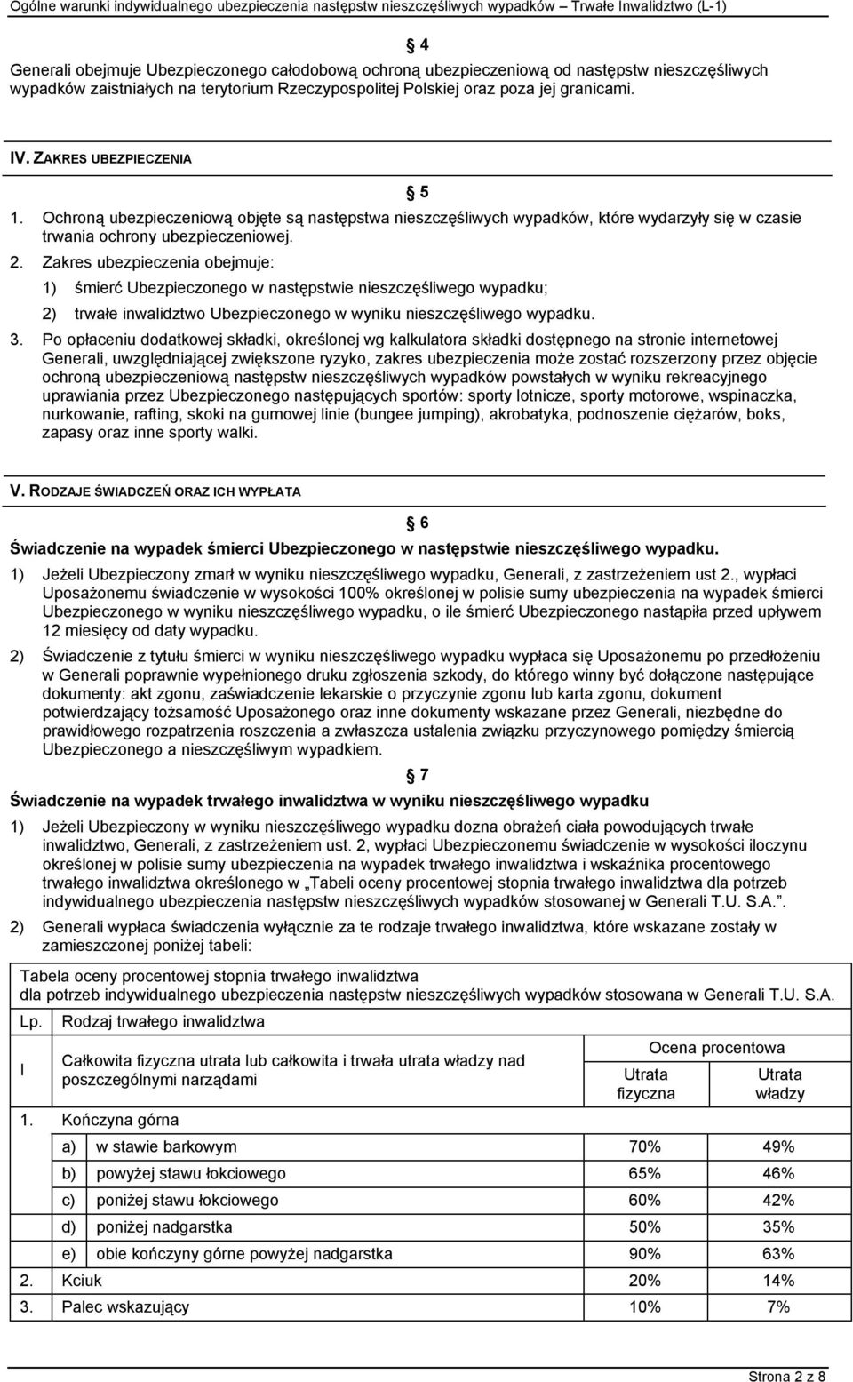 Zakres ubezpieczenia obejmuje: 1) śmierć Ubezpieczonego w następstwie nieszczęśliwego wypadku; 2) trwałe inwalidztwo Ubezpieczonego w wyniku nieszczęśliwego wypadku. 5 3.