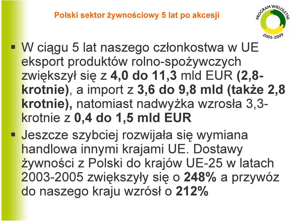 z 0,4 do 1,5 mld EUR Jeszcze szybciej rozwijała się wymiana handlowa innymi krajami UE.