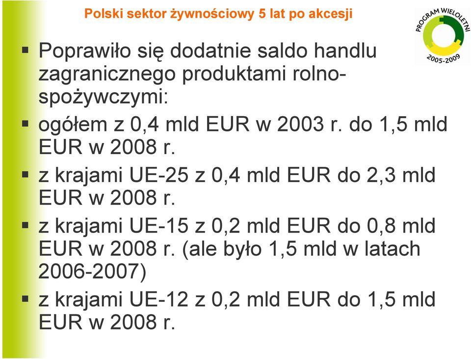 z krajami UE-25 z 0,4 mld EUR do 2,3 mld EUR w 2008 r.