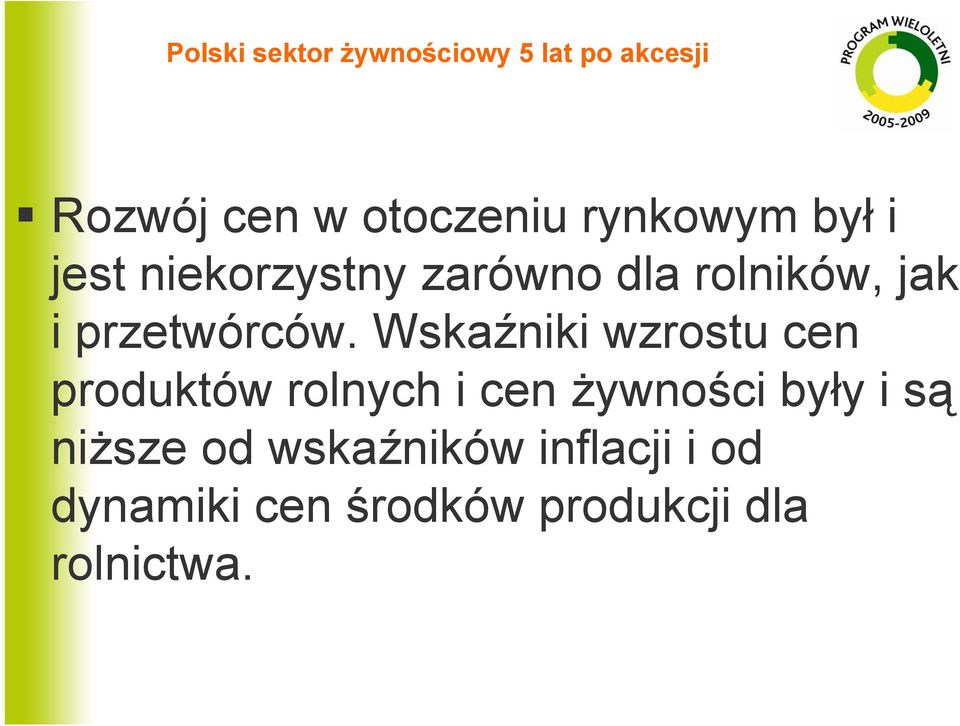 Wskaźniki wzrostu cen produktów rolnych i cen żywności były