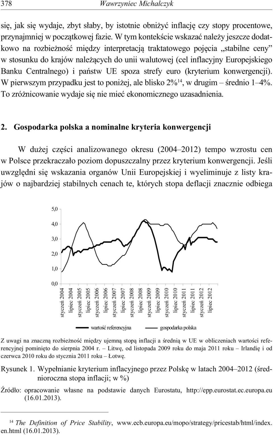 Banku Centralnego) i pa stw UE spoza strefy euro (kryterium konwergencji). W pierwszym przypadku jest to poni ej, ale blisko 2% 14, w drugim rednio 1 4%.