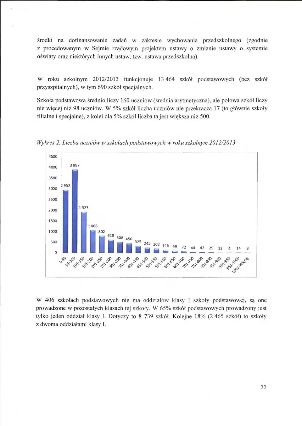 Szkola podstawowa srednio liczy 160 uczni6w (srednia arytmetyczna), ale polowa szk6lliczy nie wiycej niz 98 uczni6w.