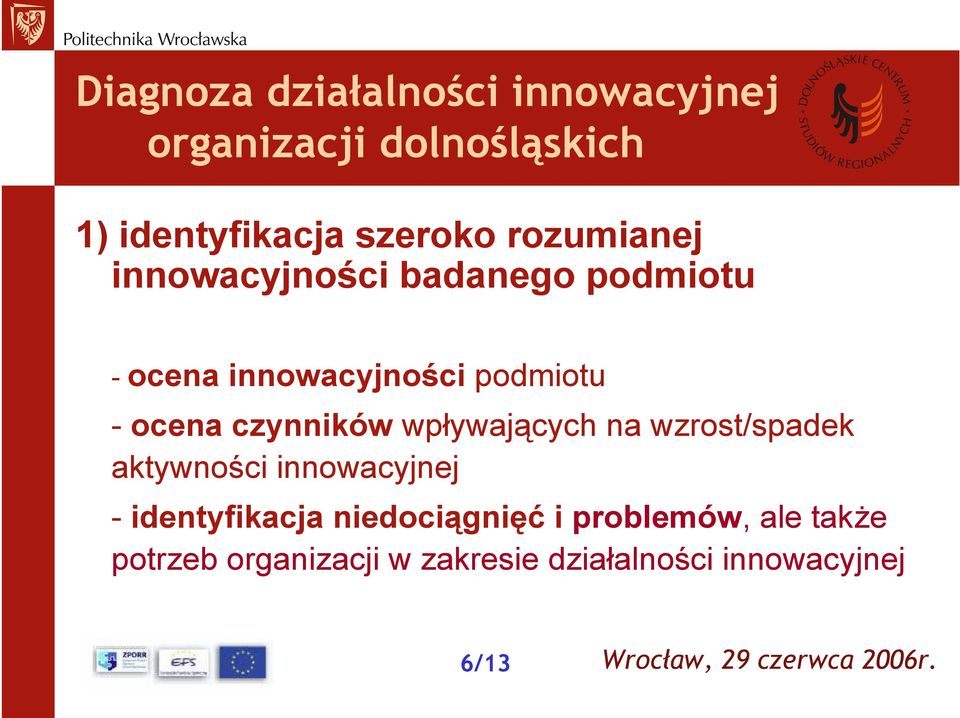 czynników wpływających na wzrost/spadek aktywności innowacyjnej - identyfikacja