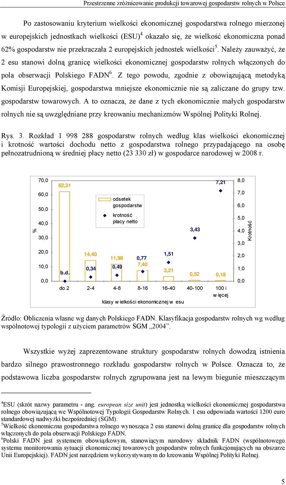 Należy zauważyć, że 2 esu stanowi dolną granicę wielkości ekonomicznej gospodarstw rolnych włączonych do pola obserwacji Polskiego FADN 6.