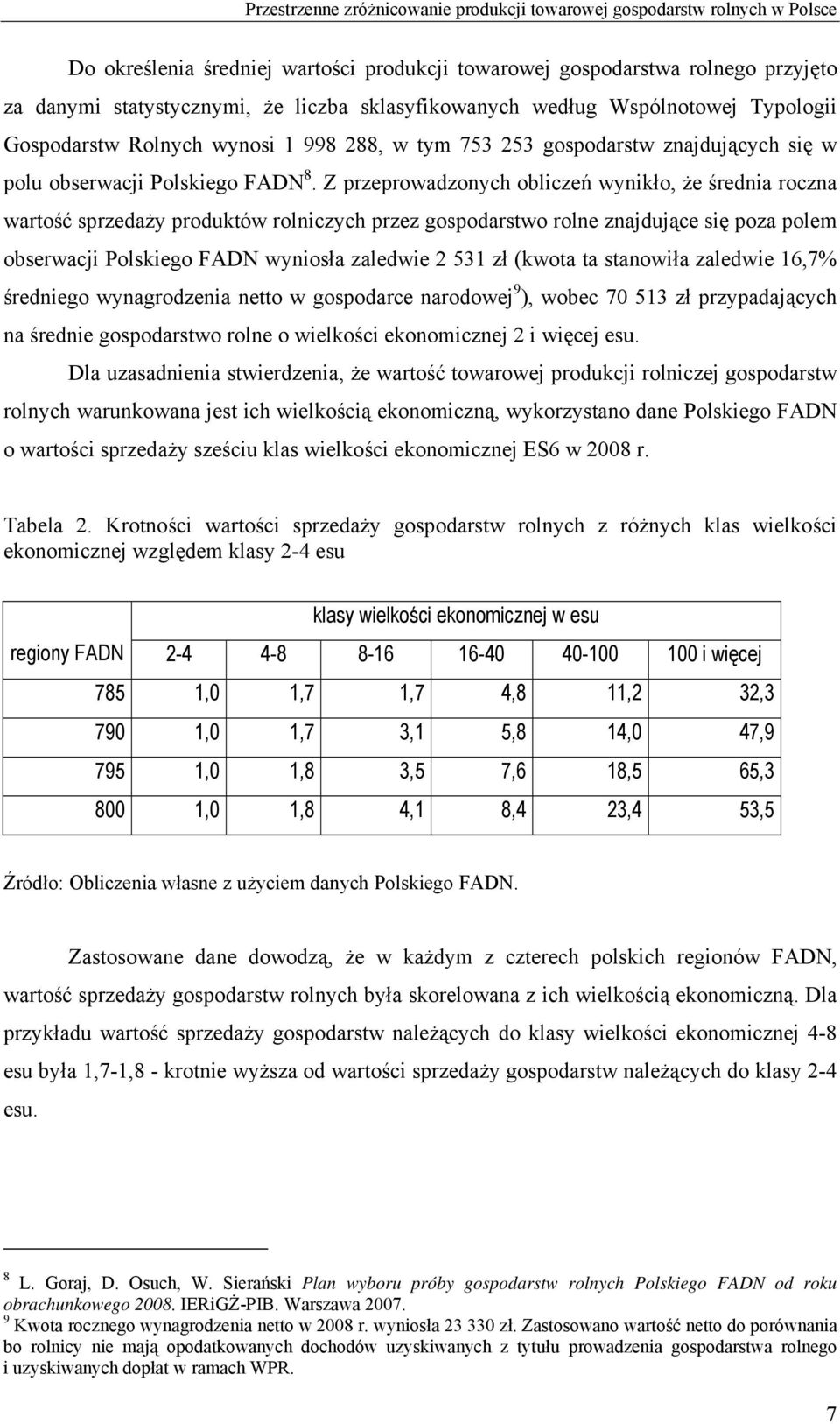 Z przeprowadzonych obliczeń wynikło, że średnia roczna wartość sprzedaży produktów rolniczych przez gospodarstwo rolne znajdujące się poza polem obserwacji Polskiego FADN wyniosła zaledwie 2 531 zł