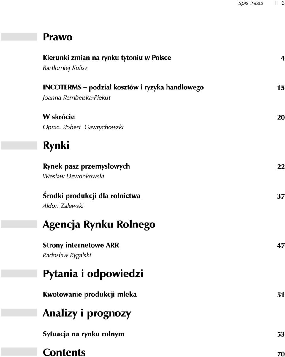 Robert Gawrychowski 20 Rynki Rynek pasz przemysłowych Wiesław Dzwonkowski 22 Środki produkcji dla rolnictwa Aldon