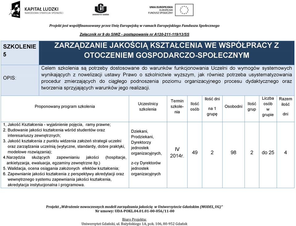 realizacji. Proponoany program ę Osobo ie 1, Jakość Kształcenia - yjaśnienie pojęcia, ramy prane; 2. Budoanie jakości kształcenia śród studentó oraz interesariuszy zenętrznych; 3.