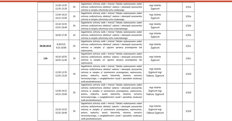 35 1h ochrony osób/ochrona obiektu// zadania i obowiązki pracownika ochrony w związku z/kontrolą ruchu materiałowego 2/3/b 09.