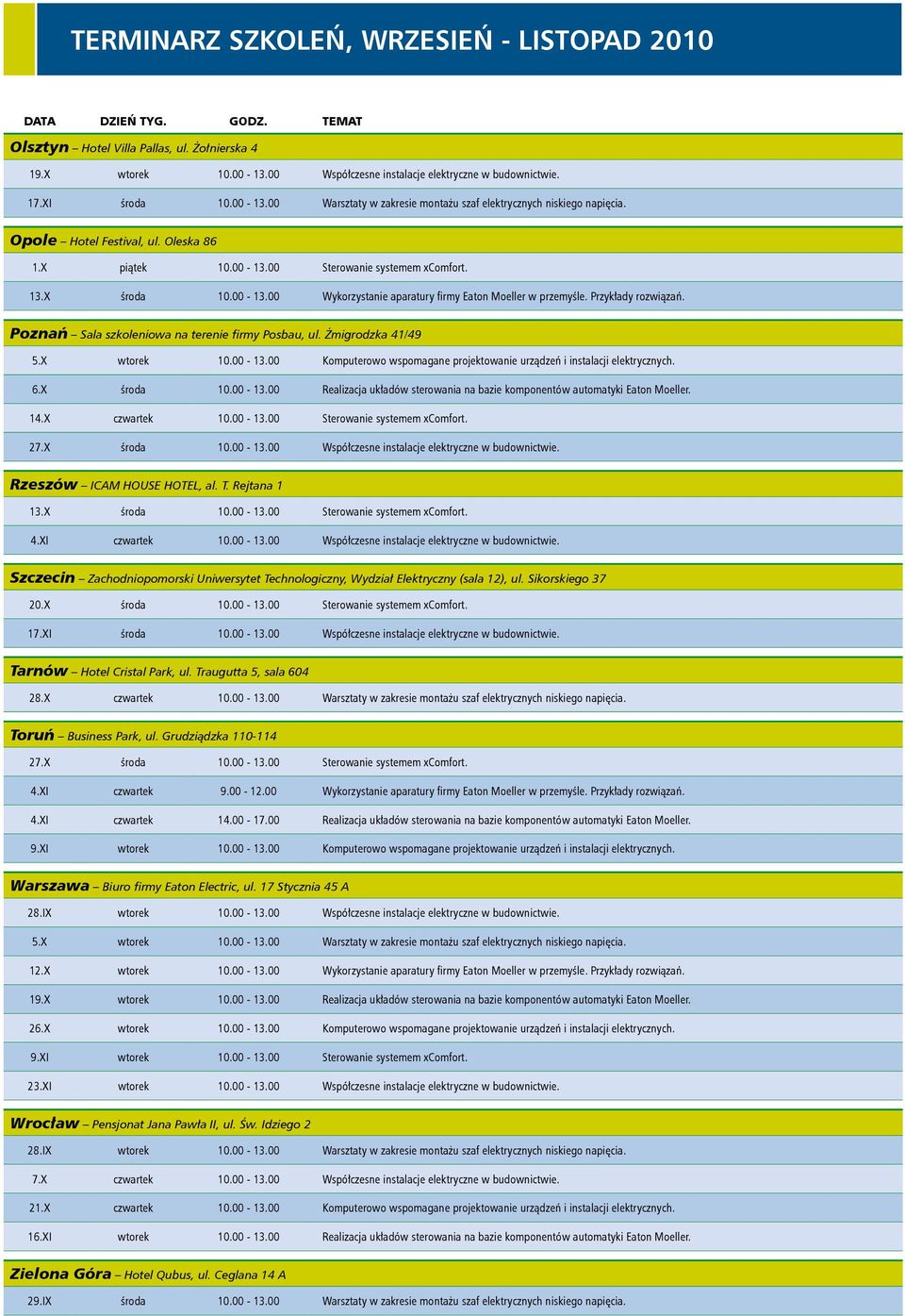Przykłady rozwiązań. Poznań Sala szkoleniowa na terenie firmy Posbau, ul. Żmigrodzka 41/49 5.X wtorek 10.00-13.00 Komputerowo wspomagane projektowanie urządzeń i instalacji elektrycznych. 6.