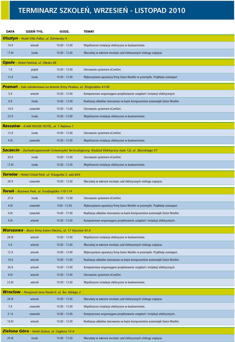 Przykłady rozwiązań. Poznań Sala szkoleniowa na terenie firmy Posbau, ul. Żmigrodzka 41/49 5.X wtorek 10.00-13.00 Komputerowo wspomagane projektowanie urządzeń i instalacji elektrycznych. 6.