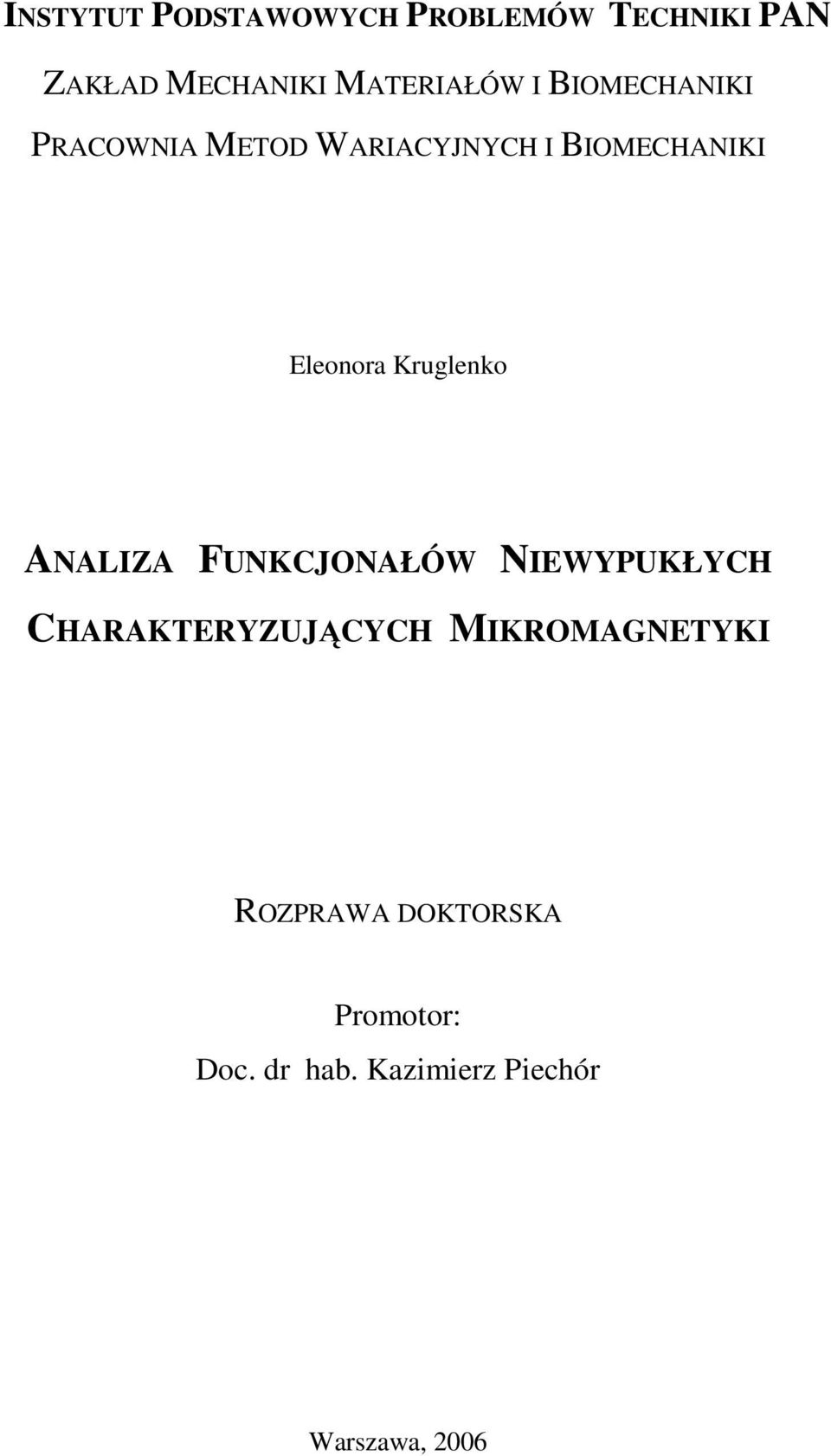 Krugleko ANALIZA FUNKCJONAŁÓW NIEWYPUKŁYCH CHARAKTERYZUJĄCYCH