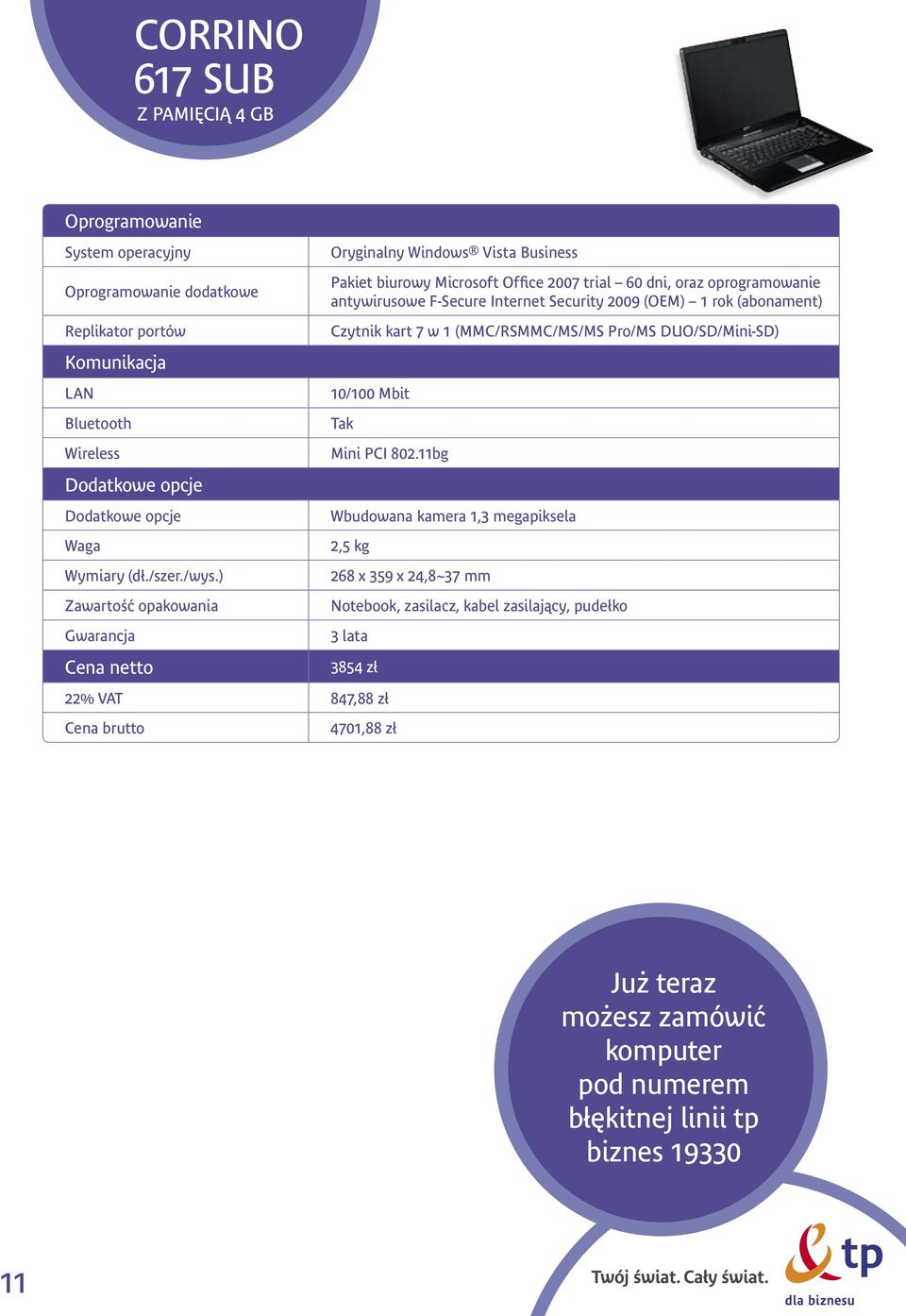 Security 2009 (OEM) 1 rok (abonament) Czytnik kart 7 w 1 (MMC/RSMMC/MS/MS Pro/MS DUO/SD/Mini-SD) 10/100 Mbit Mini PCI 802.