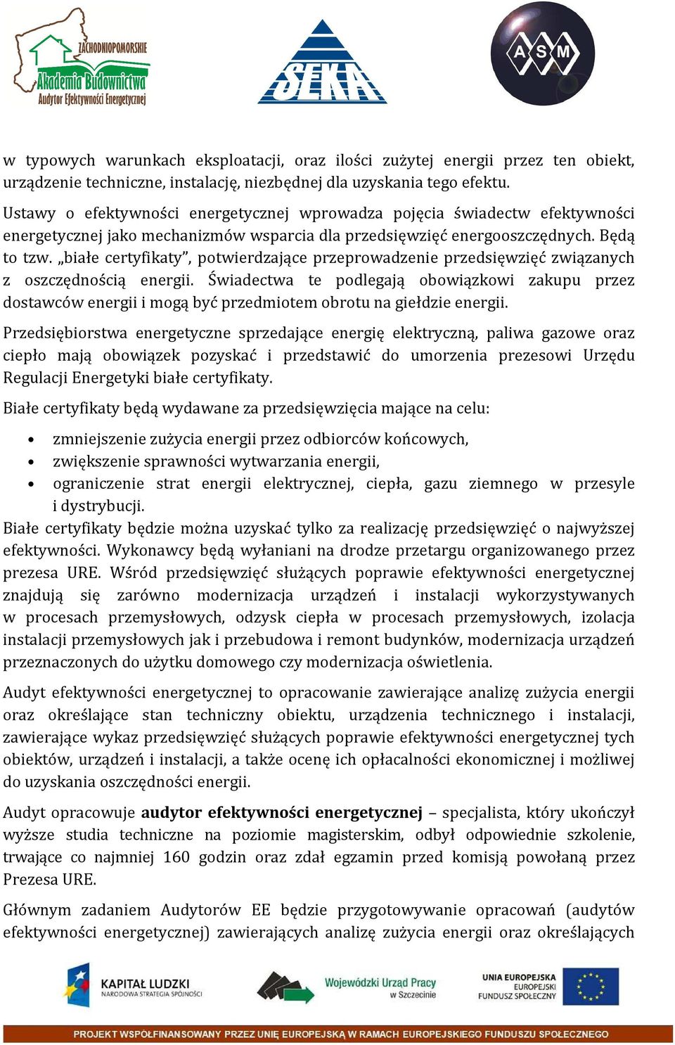 białe certyfikaty, potwierdzające przeprowadzenie przedsięwzięć związanych z oszczędnością energii.