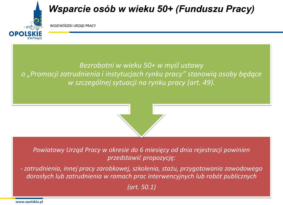 Powiatowy Urząd Pracy w okresie do 6 miesięcy od dnia rejestracji powinien przedstawić propozycję: - zatrudnienia,