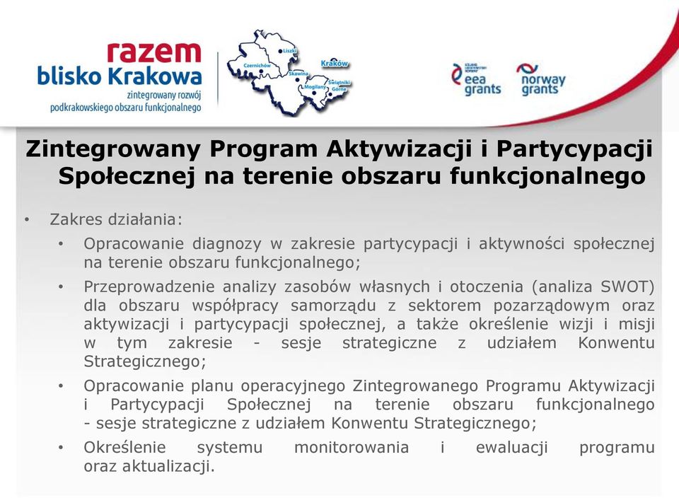 partycypacji społecznej, a także określenie wizji i misji w tym zakresie - sesje strategiczne z udziałem Konwentu Strategicznego; Opracowanie planu operacyjnego Zintegrowanego Programu
