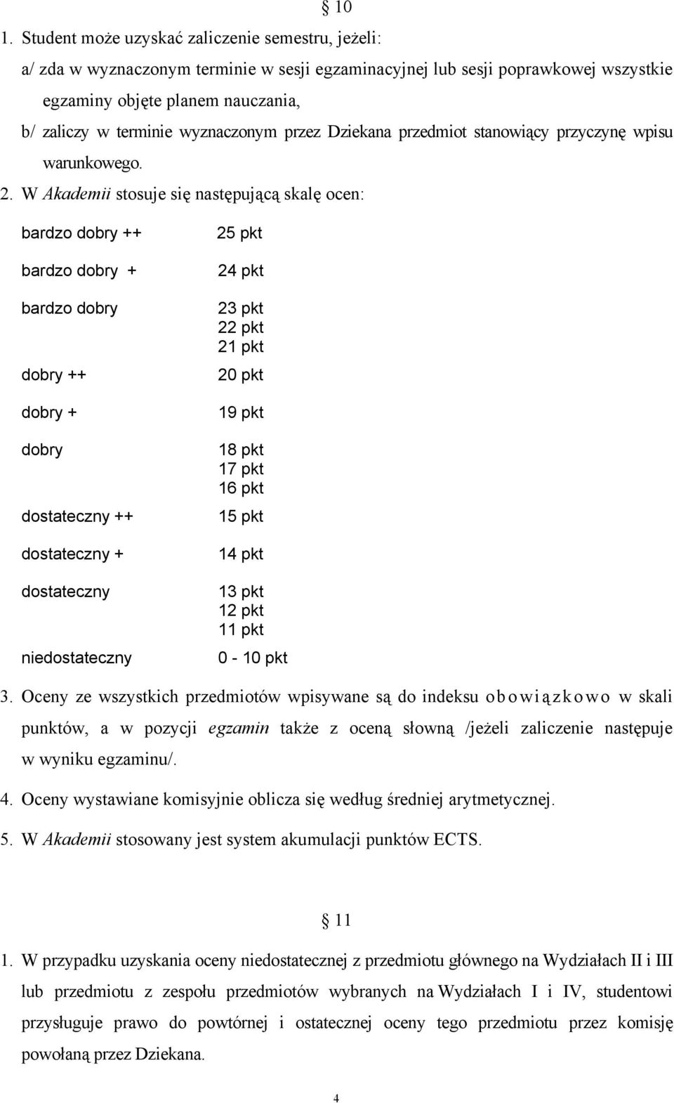 W Akademii stosuje się następującą skalę ocen: bardzo dobry ++ bardzo dobry + bardzo dobry dobry ++ dobry + dobry dostateczny ++ dostateczny + dostateczny niedostateczny 25 pkt 24 pkt 23 pkt 22 pkt