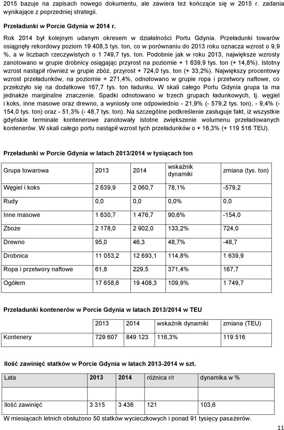 ton, co w porównaniu do 2013 roku oznacza wzrost o 9,9 %, a w liczbach rzeczywistych o 1 749,7 tys. ton.